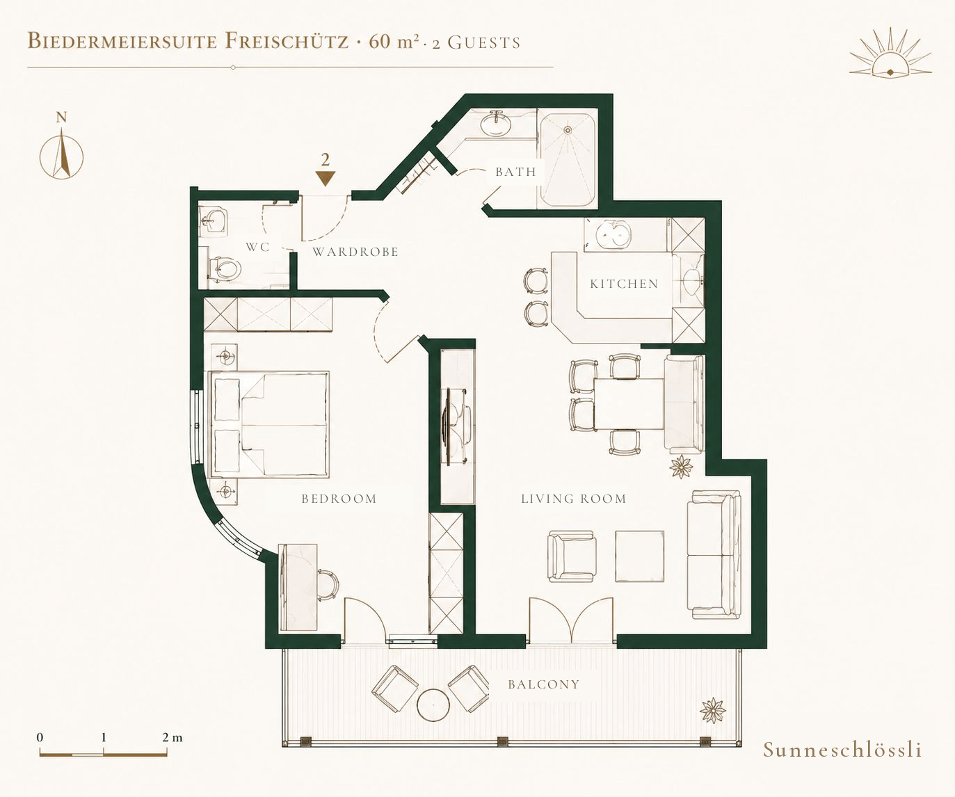 Floor plan of the Biedermeiersuite Freischütz, 60 m²