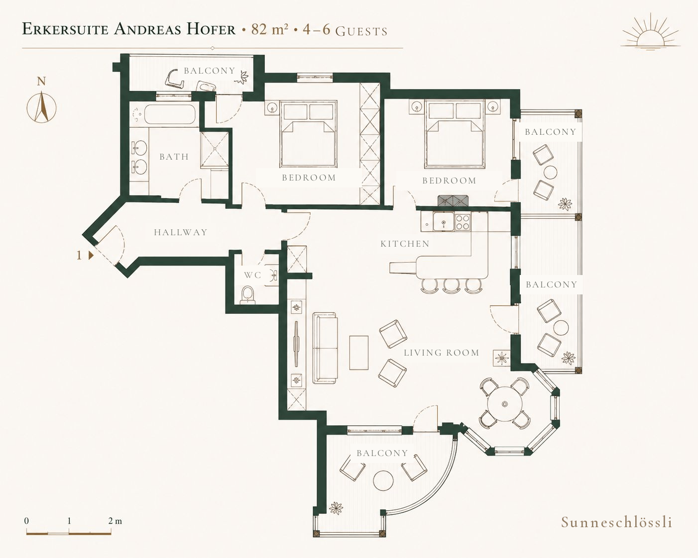 Floor plan of the Erkersuite Andreas Hofer, 82 m²