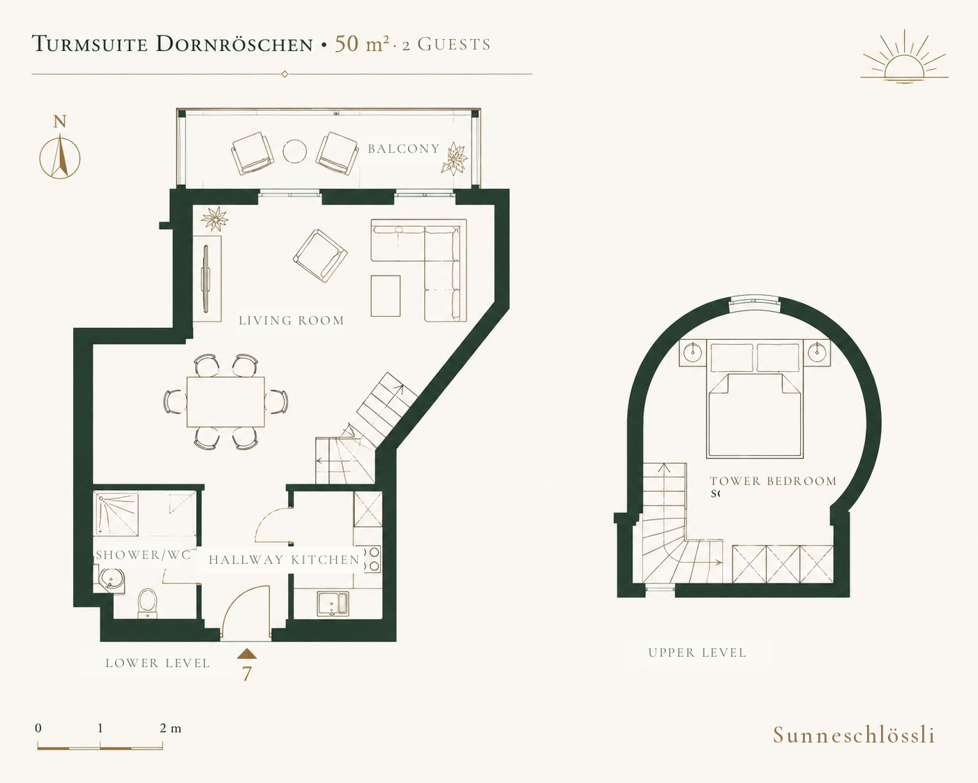 Floor plan of the Turmsuite Dornröschen, 50 m²