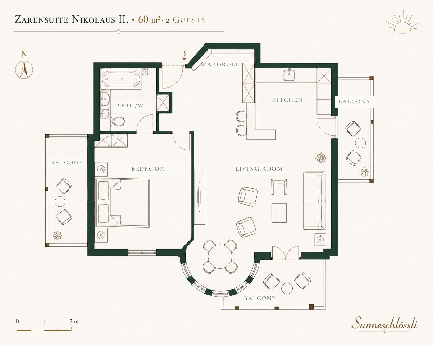 Floor plan of the Zarensuite Nikolaus II, 60 m²