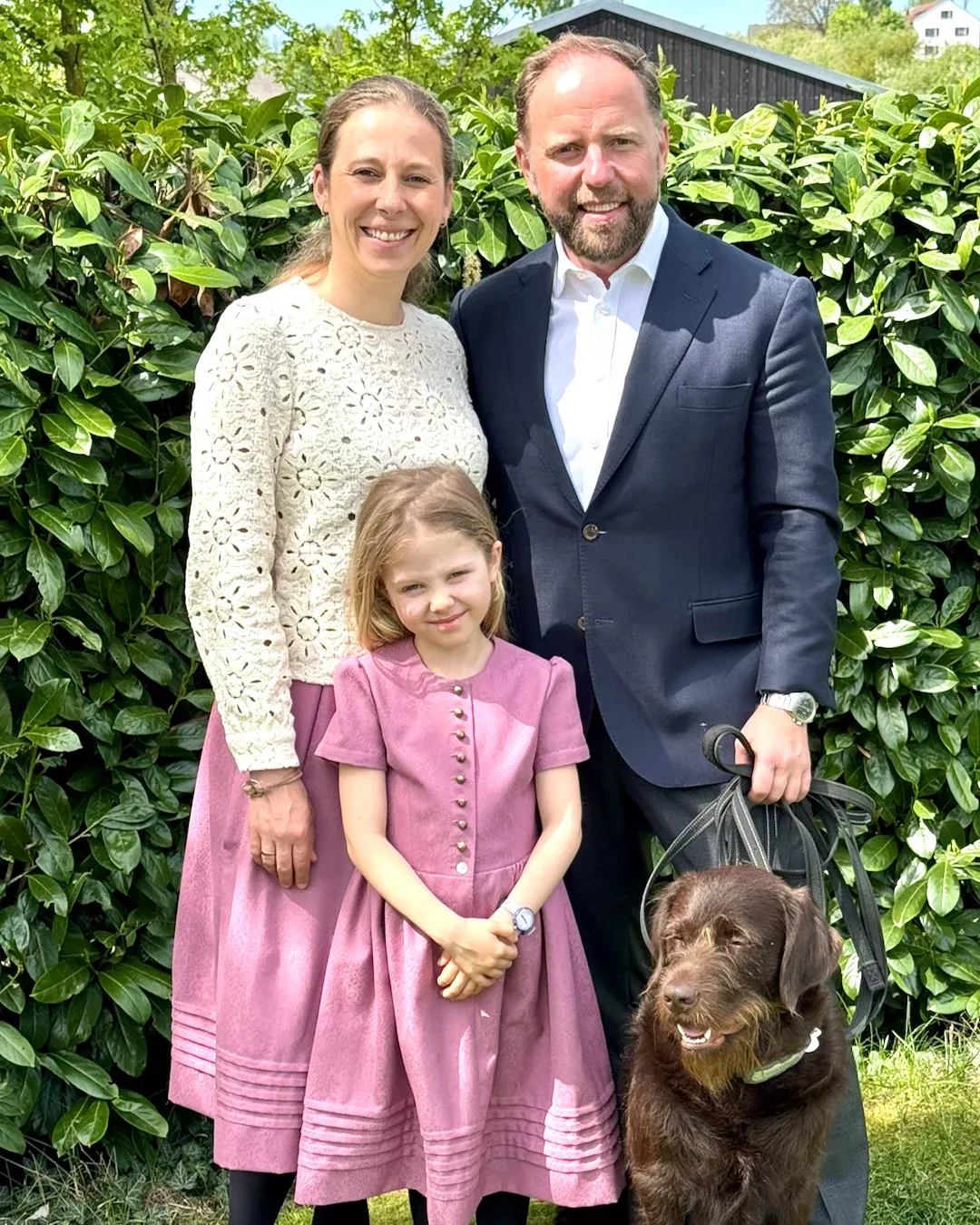 Nina and Matthias Kienzle with their daughter Mathilda and dog Oskar